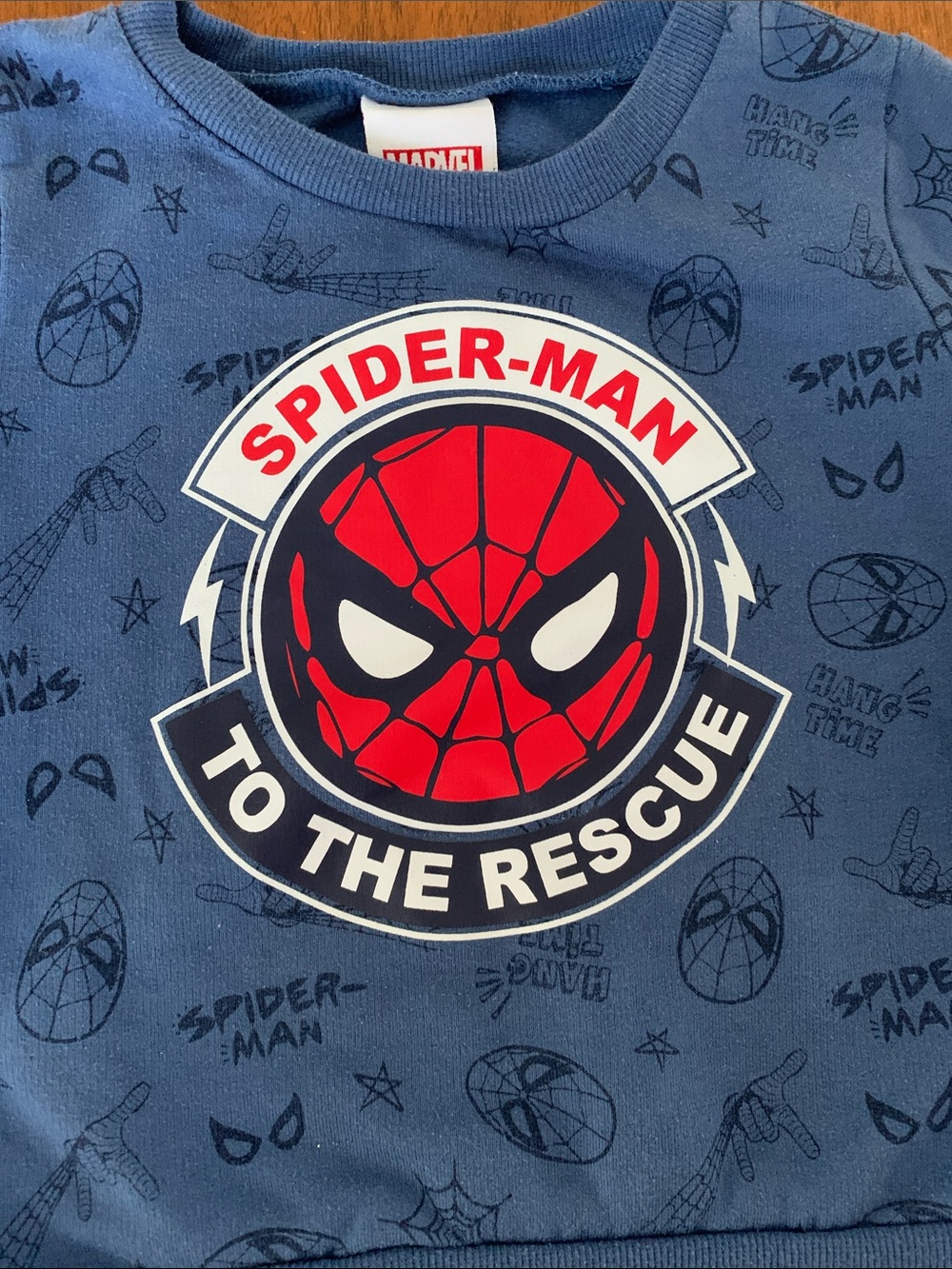 🍊5/$25 Marvel Blue Spider-Man "To The Rescue" Sweatshirt size 18-24m - Picture 2 of 6